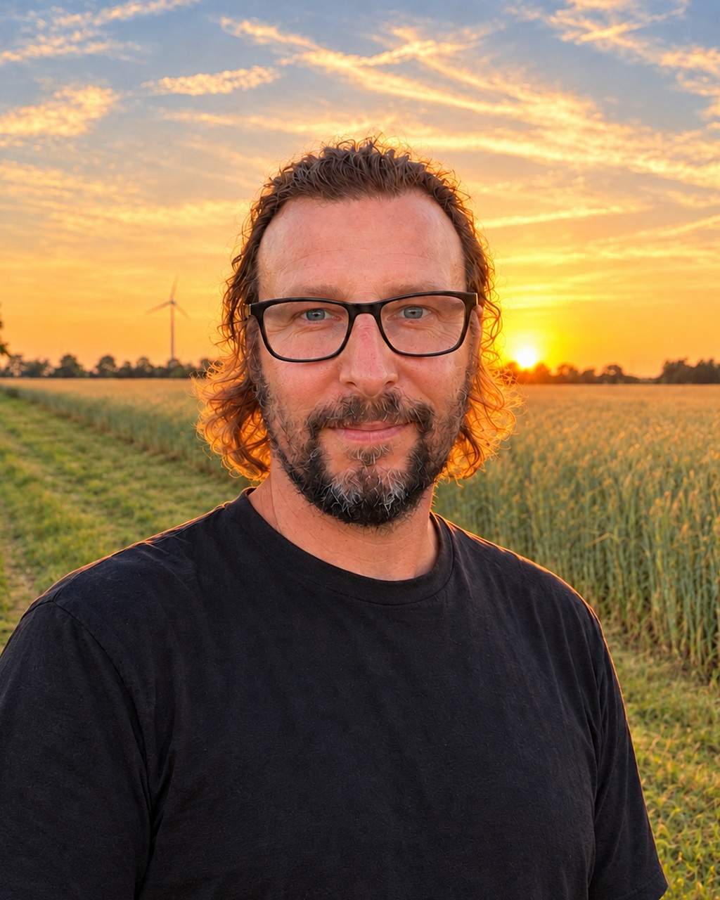 Christian Josef im Abendlicht vor einem Feld